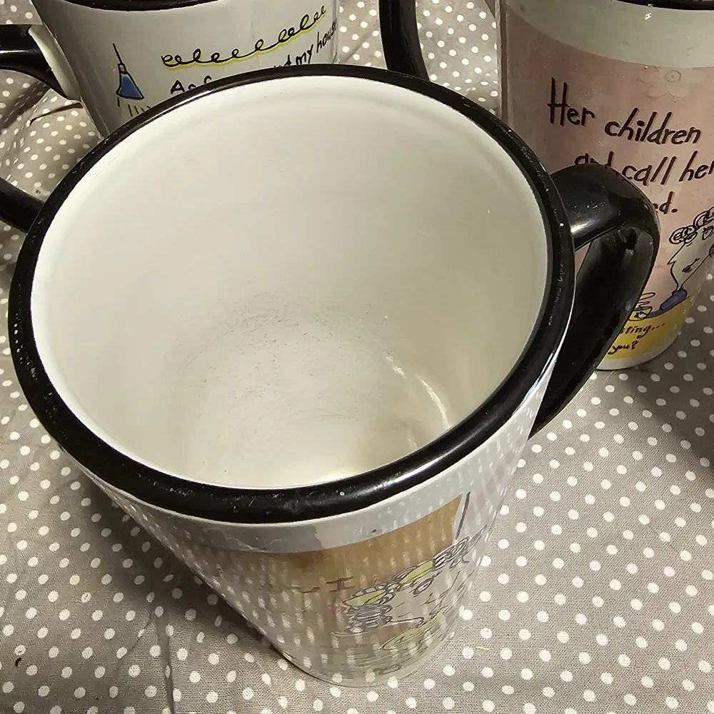 Pink Cartoon Scripture Ceramic Coffee Mug with Black Handle Set Of 4